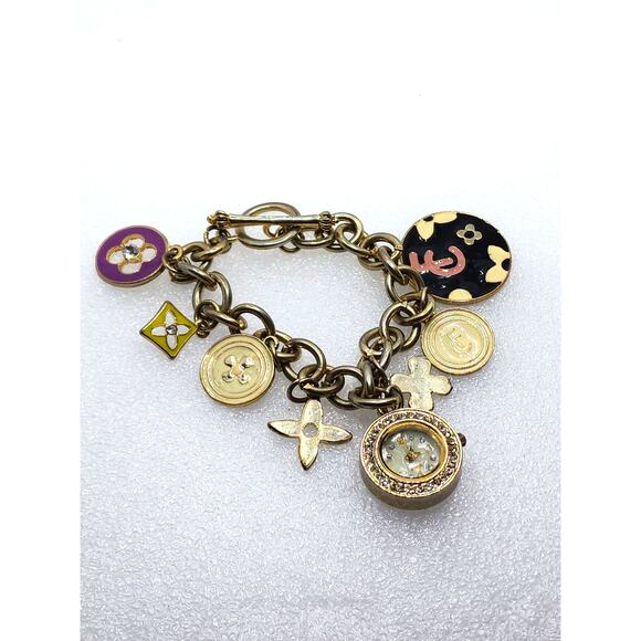 Figaro Couture Bracelet Chain Trinket Charm Enamel Art Deco quartz Watch Vintage - Picture 1 of 9